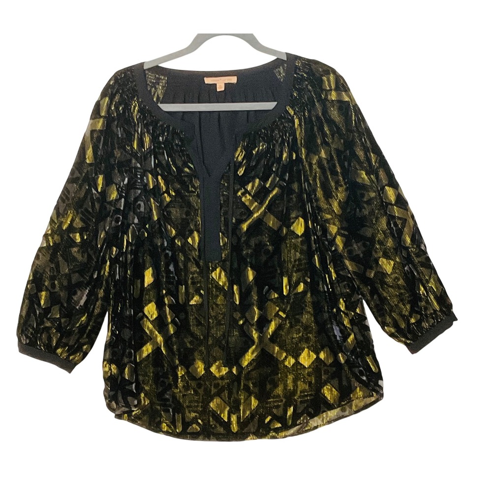 Gibson Latimer womens blouse velvet metallic black gold party glam whimsigoth M